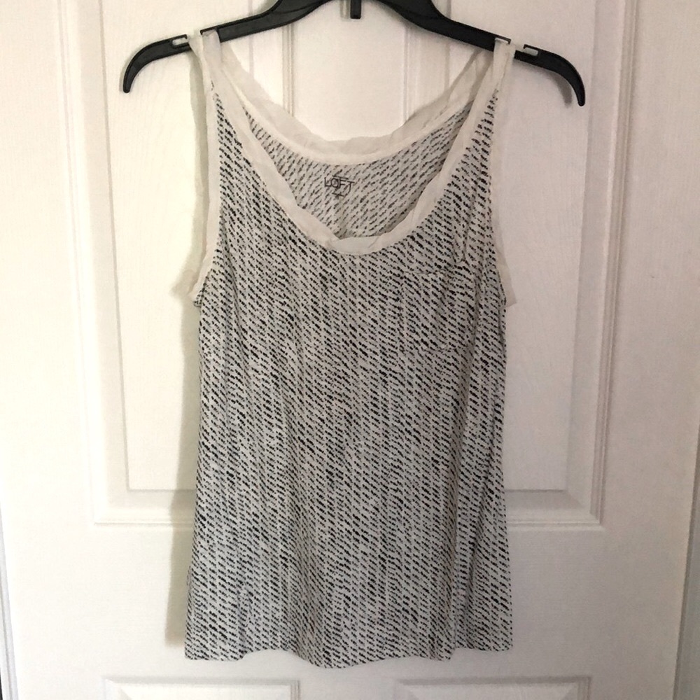 LOFT Ruffle Trim Black & White Print Sleeveless Tank Top SMALL